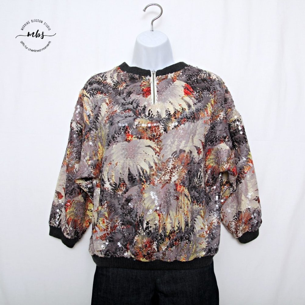 Topshop Vintage Sequins Multicolor Crew Neck‎ Top